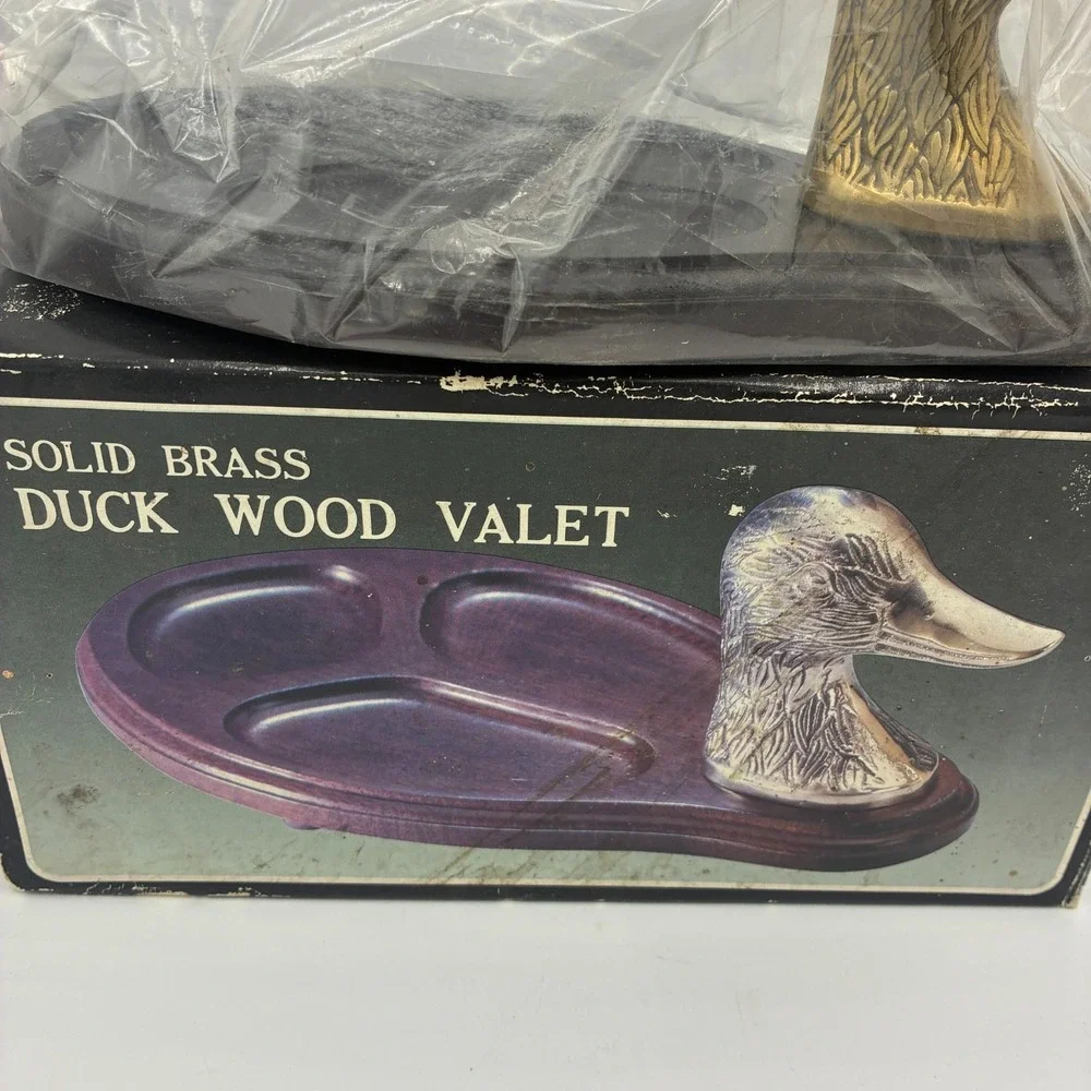 Solid Brass Duck Wood Valet Dresser Tray New Open Box Vintage